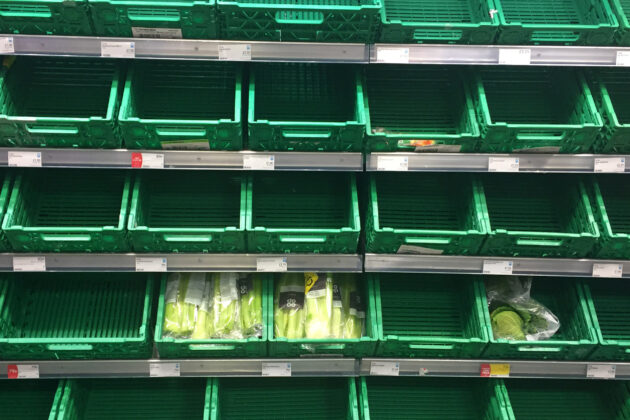 Tomme butikkhyller som illustrasjon på matvarekrise