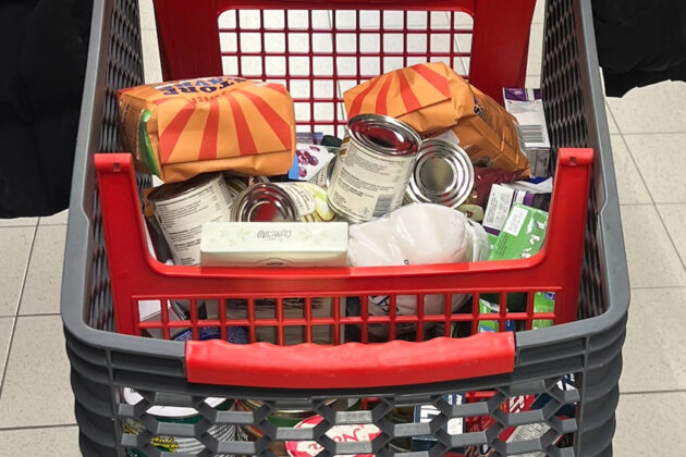 Bildet viser handlevogn med matvarer